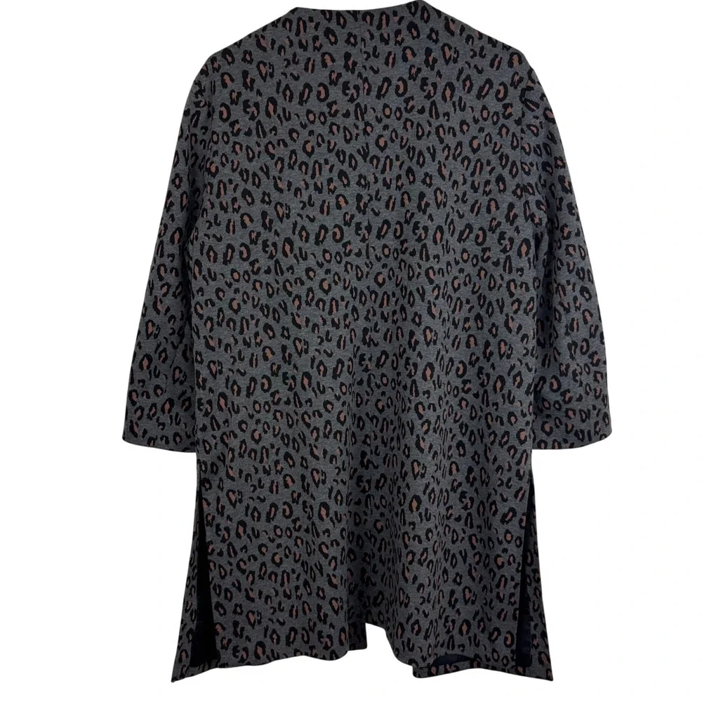 Nine West Gray Leopard‎ Print Open Front Coatigan Cardigan Jacket Chic
